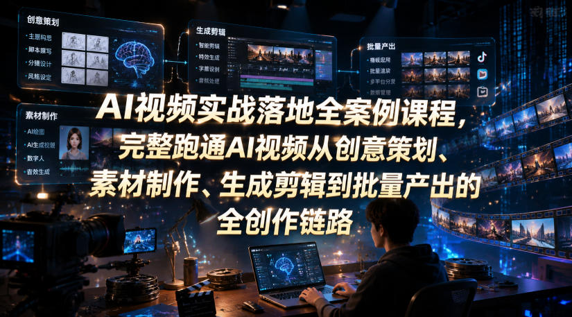 AI视频实战落地全案例课程，完整跑通AI视频从创意策划、素材制作、生成剪辑到批量产出的全创作链路-知享资源网
