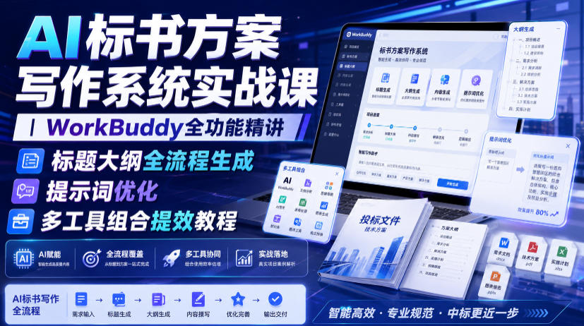 AI标书方案写作系统实战课｜WorkBuddy全功能精讲・标题大纲全流程生成・提示词优化・多工具组合提效教程-知享资源网