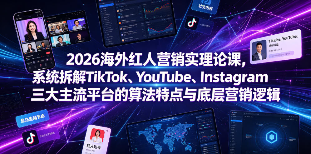 2026海外红人营销实理论课，系统拆解TikTok、YouTube、Instagram三大主流平台的算法特点与底层营销逻辑-知享资源网