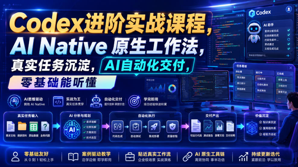 Codex进阶实战课｜AI Native原生工作法，22节真实任务落地，从配置到AI自动化交付全链路教程-知享资源网