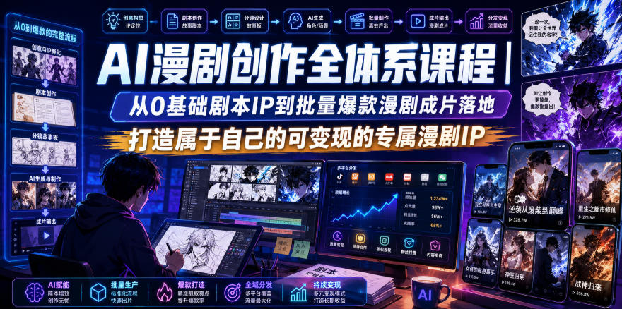 AI漫剧创作全体系课程｜从0基础剧本IP到批量爆款漫剧成片落地，打造属于自己的可变现的专属漫剧IP-知享资源网
