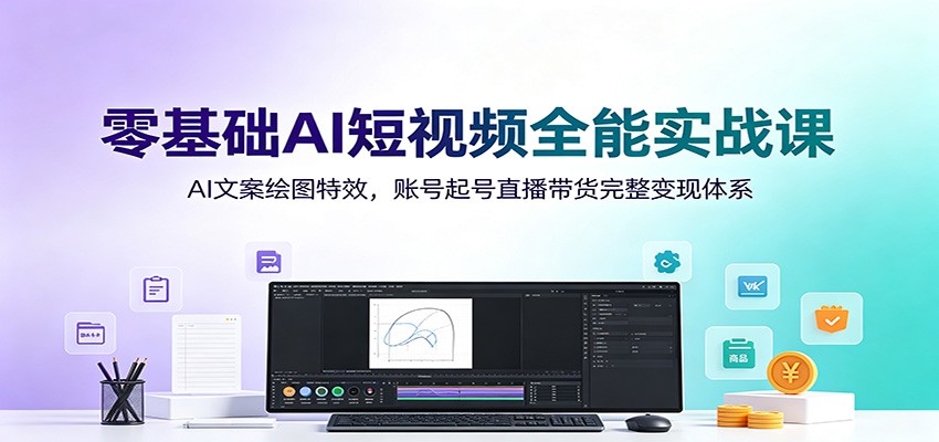 零基础AI短视频全能实战课：AI文案绘图特效，账号起号直播带货完整变现体系-知享资源网
