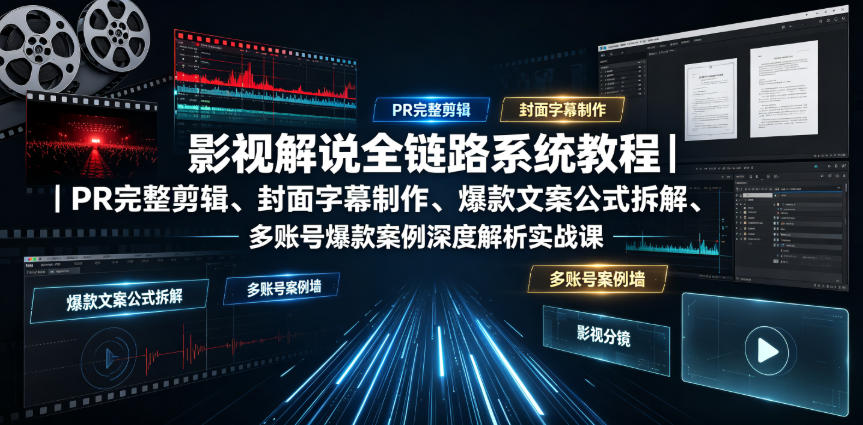 影视解说全链路系统教程｜PR完整剪辑、封面字幕制作、爆款文案公式拆解、多账号爆款案例深度解析实战课-知享资源网