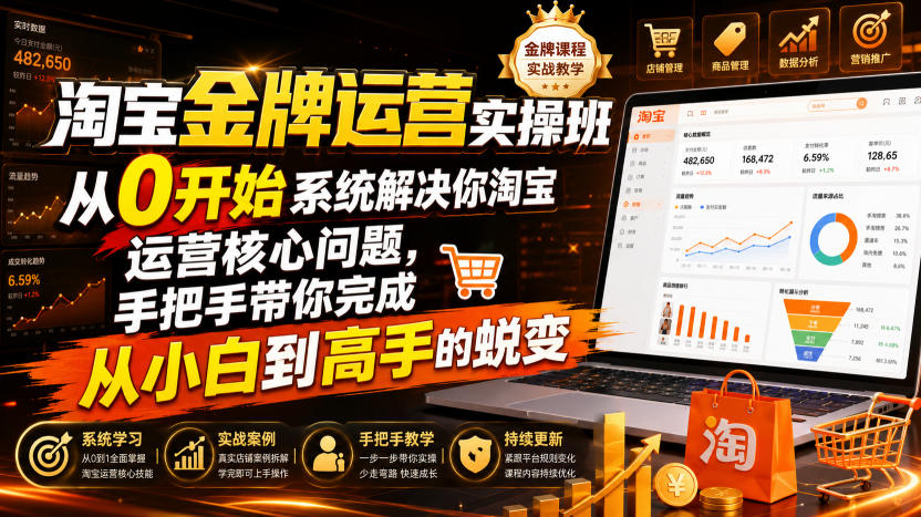 淘宝金牌运营实操班,从0开始系统解决你淘宝运营核心问题,手把手带你完成从小白到高手的蜕变(2026年7月)-知享资源网