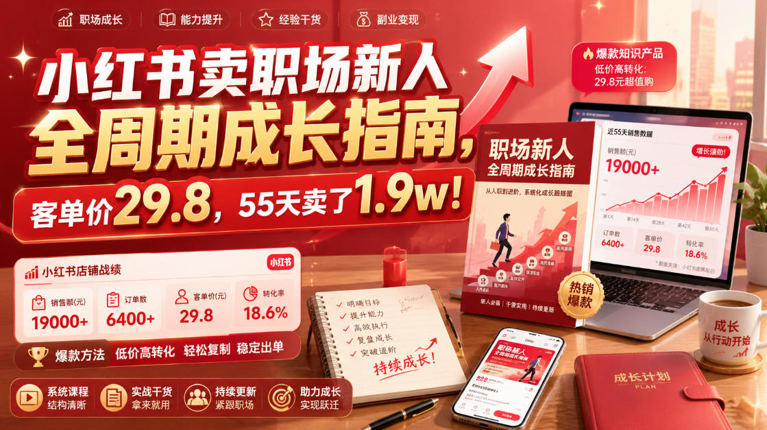 小红书卖职场新人全周期成长指南，客单价29.8，55天卖了1.9w！-知享资源网
