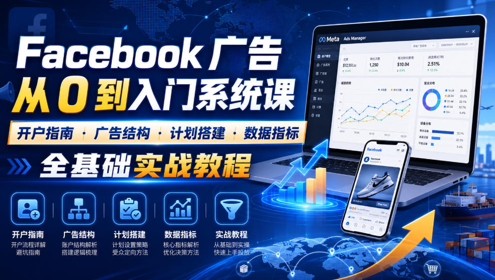 Facebook广告新手从0到入门系统课｜开户指南・广告结构・计划搭建・数据指标全基础实战教程-知享资源网