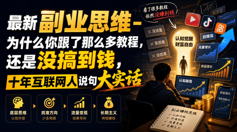 最新副业思维-为什么你跟了那么多教程，还是没搞到钱，十年互联网人说句大实话【揭秘】-知享资源网