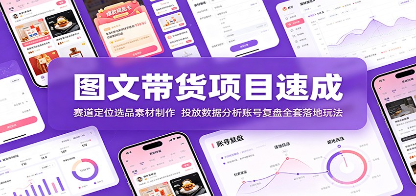 图文带货项目速成：赛道定位选品素材制作，投放数据分析账号复盘全套落地玩法-知享资源网