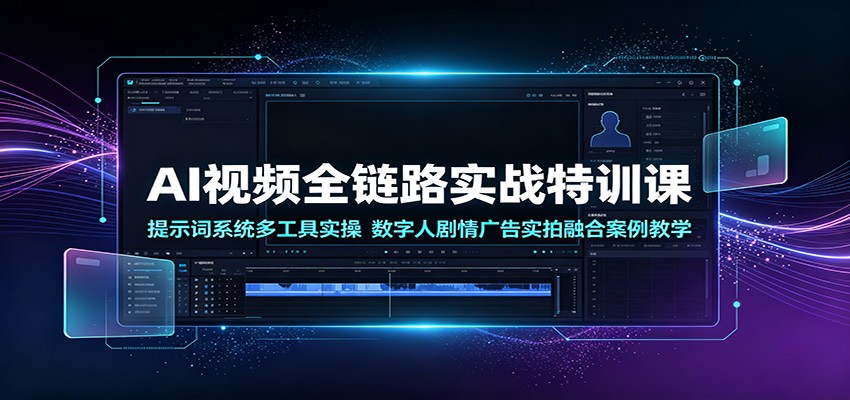 AI视频全链路实战特训课：提示词系统多工具实操，数字人剧情广告实拍融合案例教学-知享资源网
