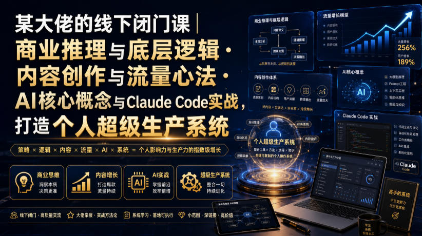 某大佬的线下闭门课｜商业推理与底层逻辑・内容创作与流量心法・AI核心概念与Claude Code实战，打造个人超级生产系统【录音+图片】-知享资源网