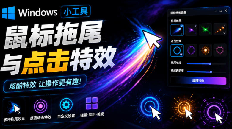 Windows特效小工具！一键给你的鼠标添加拖尾与点击动态特效，吾爱出品，免费使用Mouse Trail-知享资源网