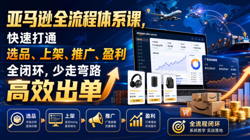亚马逊全流程体系课，快速打通选品、上架、推广、盈利全闭环，少走弯路高效出单-知享资源网