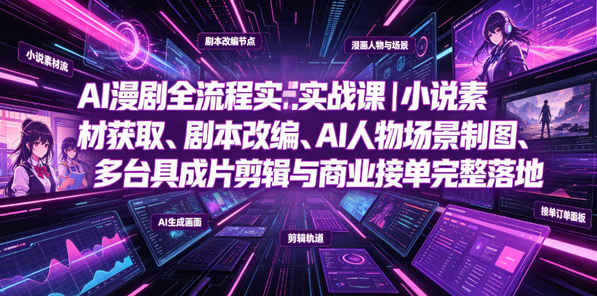 AI漫剧全流程实战课｜小说素材获取、剧本改编、AI人物场景制图、多工具成片剪辑、平台付费变现与商业接单完整落地-知享资源网