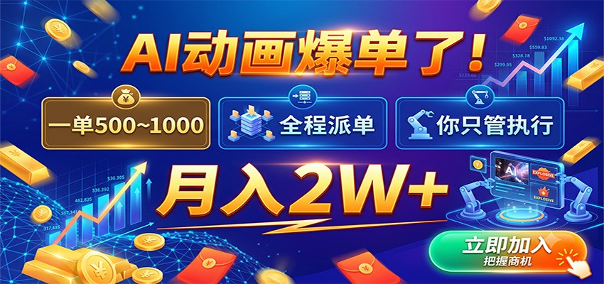 AI动画爆单了！一单500~1000，全程派单，你只管执行，月入2W+-知享资源网