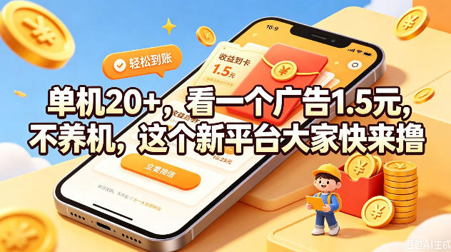 单机20+，看一个广告1.5米，不养机，这个新平台大家快来撸【揭秘】-知享资源网