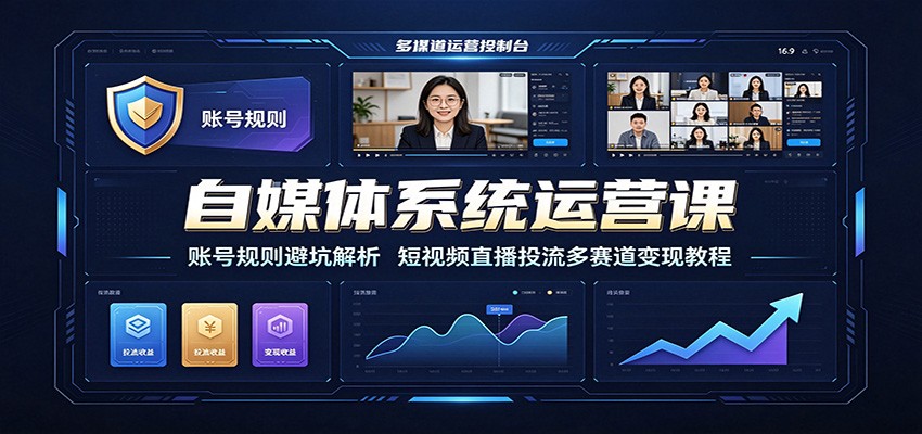 自媒体系统运营课：账号规则避坑解析，短视频直播投流多赛道变现教程-知享资源网