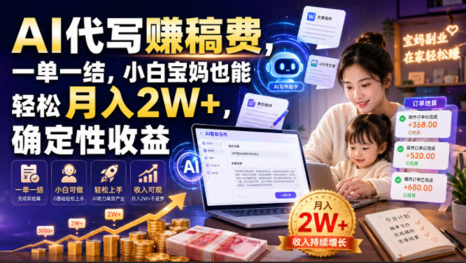 AI代写賺稿费，一单一结，小白宝妈也能轻松月入2W+，确定性收益【揭秘】-知享资源网