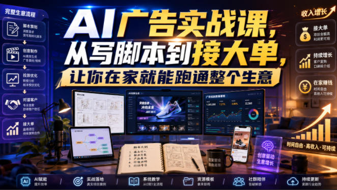 AI广告实战课，从写脚本到接大单，让你在家就能跑通整个生意【原创双语字幕】-知享资源网