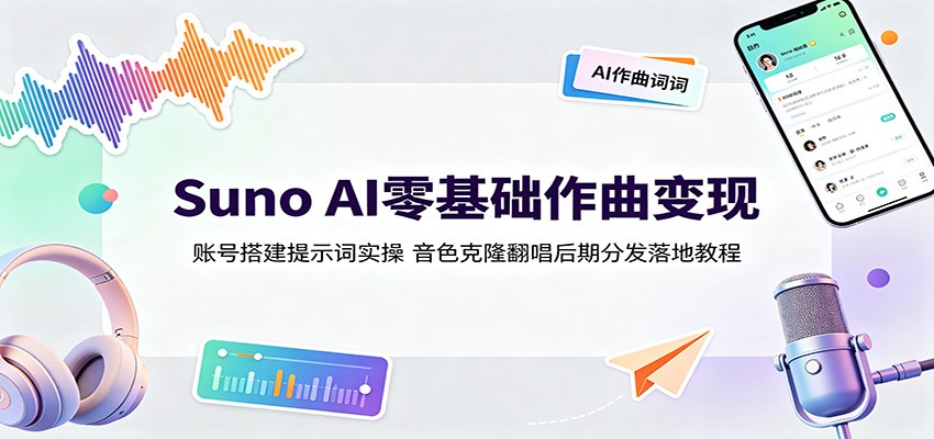 Suno AI零基础作曲变现：账号搭建提示词实操，音色克隆翻唱后期分发落地教程-知享资源网