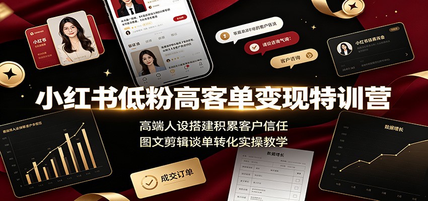 小红书低粉高客单变现特训营：高端人设搭建积累客户信任，图文剪辑谈单转化实操教学-知享资源网