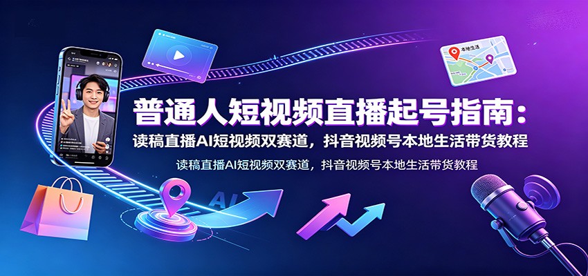普通人短视频直播起号指南：读稿直播AI短视频双赛道，抖音视频号本地生活带货教程-知享资源网