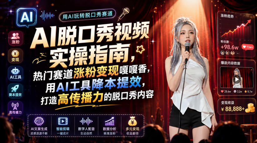 AI脱口秀视频实操指南，热门赛道涨粉变现嘎嘎香，用AI工具降本提效，打造高传播力的脱口秀内容-知享资源网