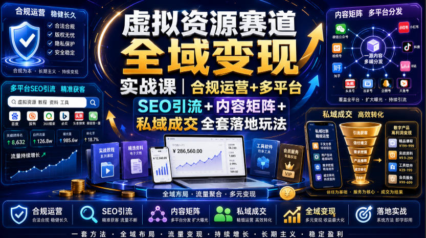 虚拟资源赛道全域变现实战课｜合规运营+多平台SEO引流+内容矩阵+私域成交全套落地玩法-知享资源网