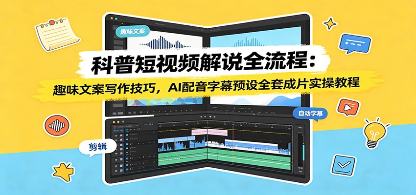 科普短视频解说全流程：趣味文案写作技巧，AI配音字幕预设全套成片实操教程-知享资源网