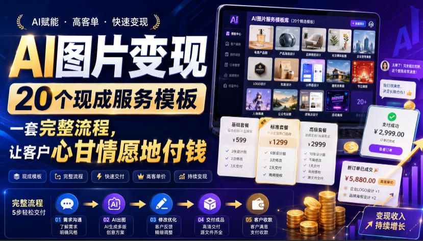 AI图片变现，20个现成服务模板，一套完整流程，让客户心甘情愿地付钱【原创双语字幕】-知享资源网