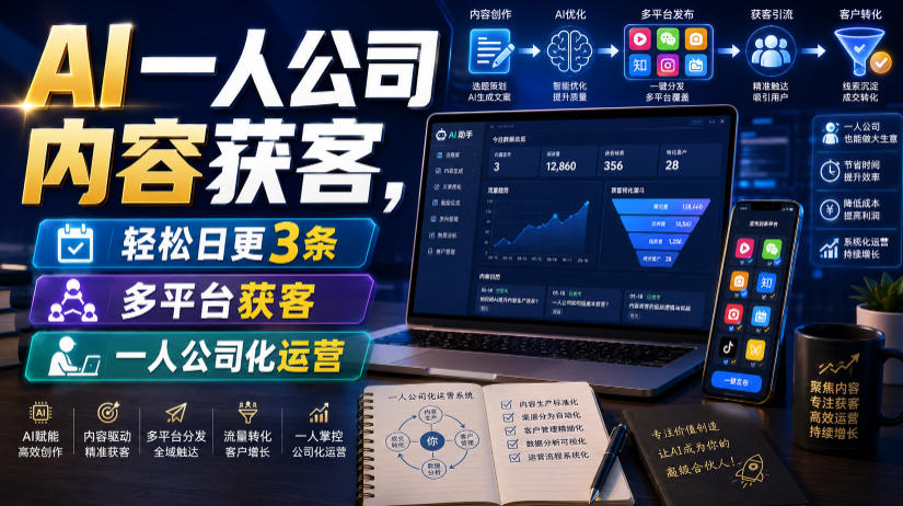 AI一人公司内容获客，轻松日更3条，多平台获客，一人公司化运营-知享资源网