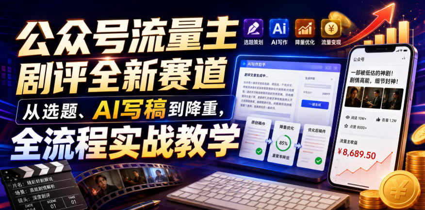 公众号流量主剧评全新赛道，从选题、AI写稿到降重，全流程实战教学-知享资源网