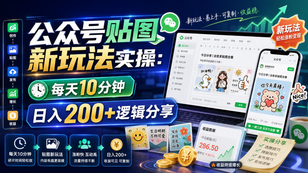 公众号贴图新玩法实操，每天10分钟，日入200+逻辑分享-知享资源网