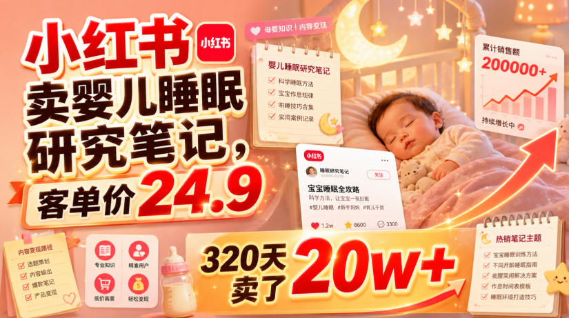 小红书卖婴儿睡眠研究笔记,客单价24.9,320天卖了20w+-知享资源网