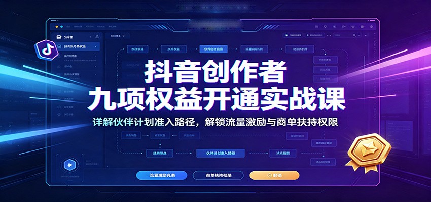 抖音创作者九项权益开通实战课：详解伙伴计划准入路径，解锁流量激励与商单扶持权限-知享资源网
