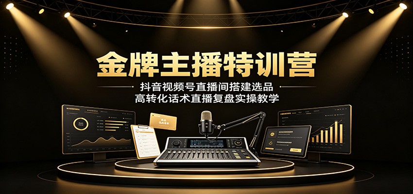 金牌主播特训营：抖音视频号直播间搭建选品，高转化话术直播复盘实操教学-知享资源网