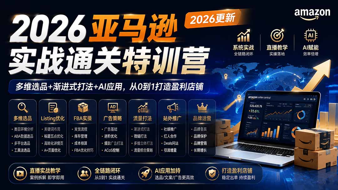 （19907期）2026亚马逊实战通关特训营-2026更新，多维选品+渐进式打法+AI应用，从0到1打造盈利店铺-知享资源网