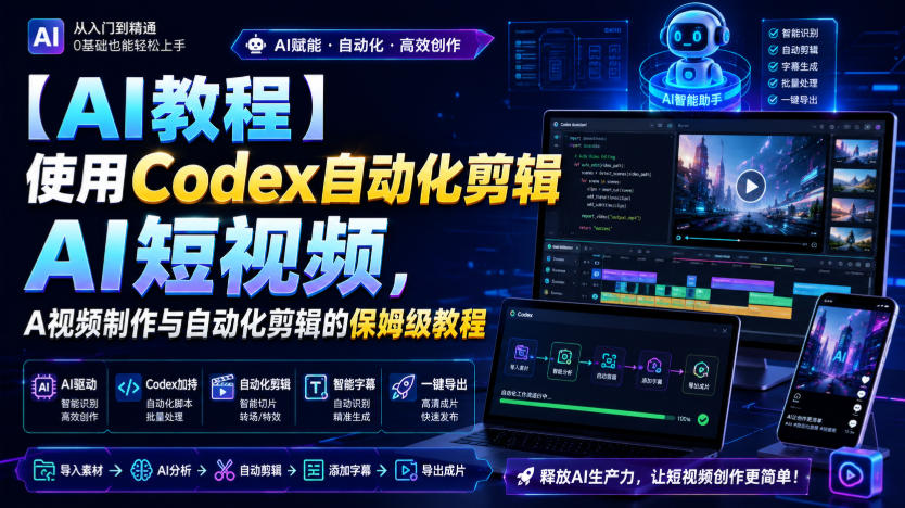 【AI教程】使用Codex自动化剪辑AI短视频，AI视频制作与自动化剪辑的保姆级教程-知享资源网