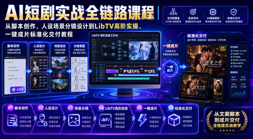 AI短剧实战全链路课程｜从脚本创作、人设场景分镜设计到LibTV高阶实操、一键成片标准化交付教程-知享资源网