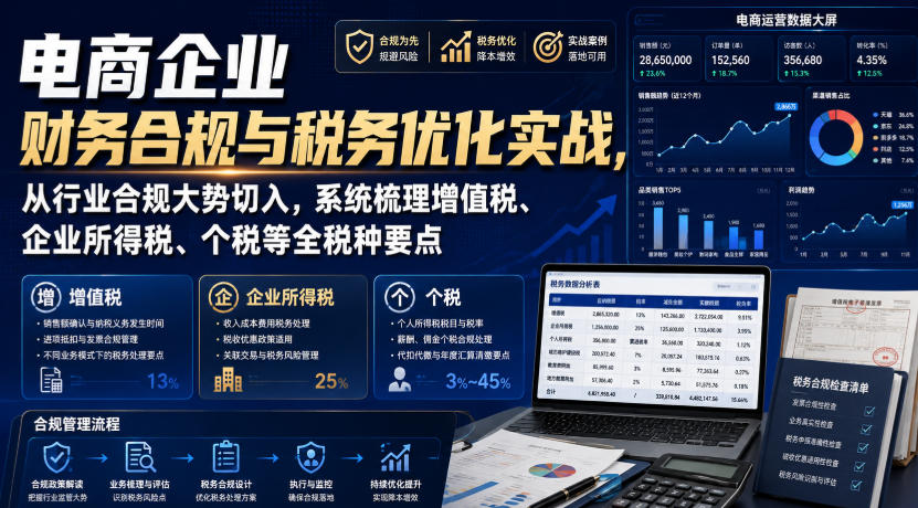 电商企业财务合规与税务优化实战，从行业合规大势切入，系统梳理增值税、企业所得税、个税等全税种要点-知享资源网