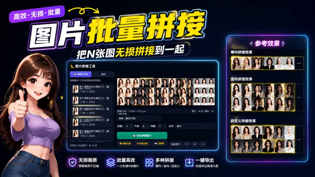 （20005期）图片批量拼接，把N张图无损拼接到一起，支持横向、竖向、自定义等功能-知享资源网