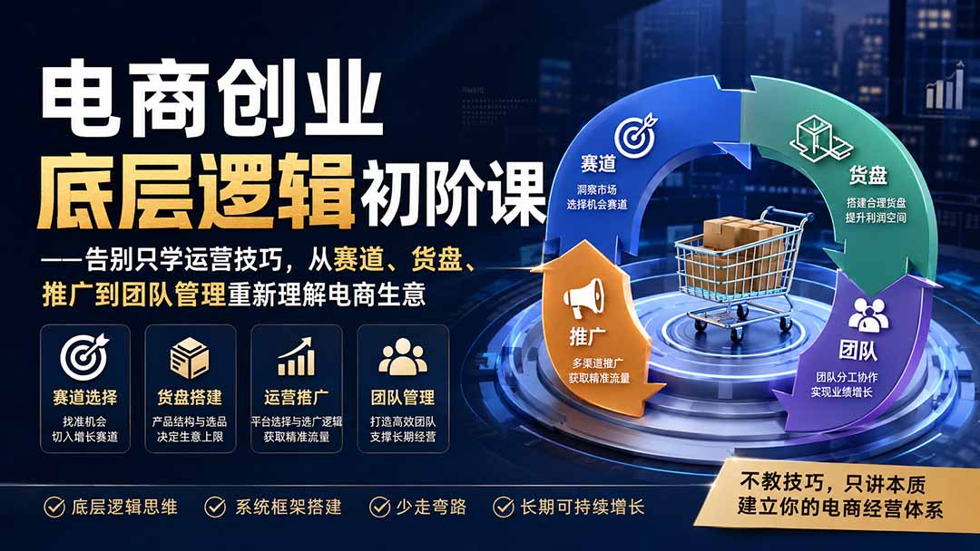 （19926期）电商创业底层逻辑初阶课——告别只学运营技巧，从赛道、货盘、推广到团队管理重新理解电商生意-知享资源网