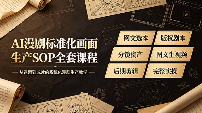 （19806期）AI漫剧标准化画面生产SOP全套课程-更新，网文选本版权剧本分镜资产全覆盖，图文生视频后期剪辑完整实操教学-知享资源网