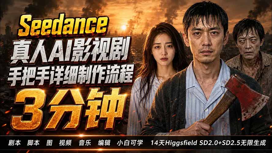 （19706期） 3分钟真人AI影视剧怎么做？SD 2.0手把手完整制作流程｜Higgsfield 14天SD 2.0/2.5无限生成-知享资源网