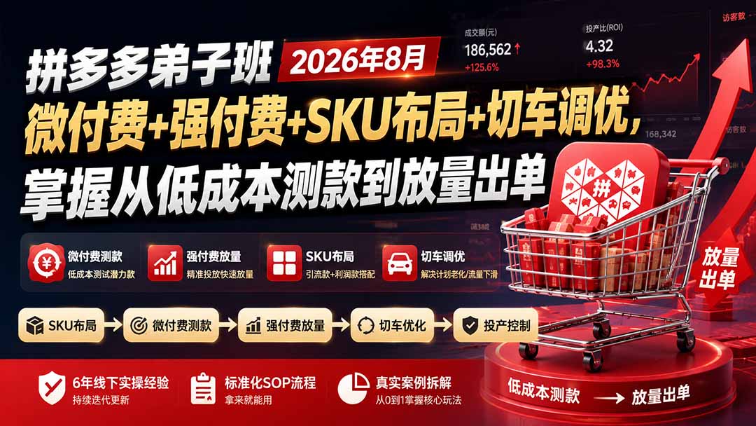 （19746期）拼多多弟子班2026年8月：微付费+强付费+SKU布局+切车调优，掌握从低成本测款到放量出单-知享资源网