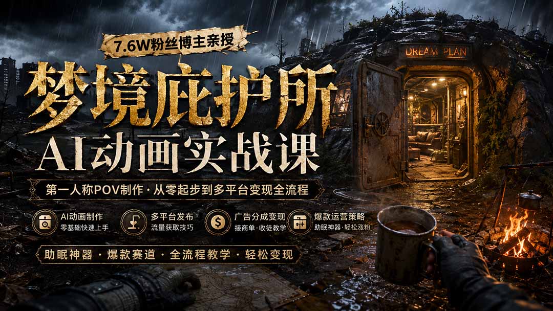 （19886期）梦境庇护所AI动画实战课：7.6W粉丝博主亲授第一人称POV制作，从零起步到多平台发布变现全流程-知享资源网