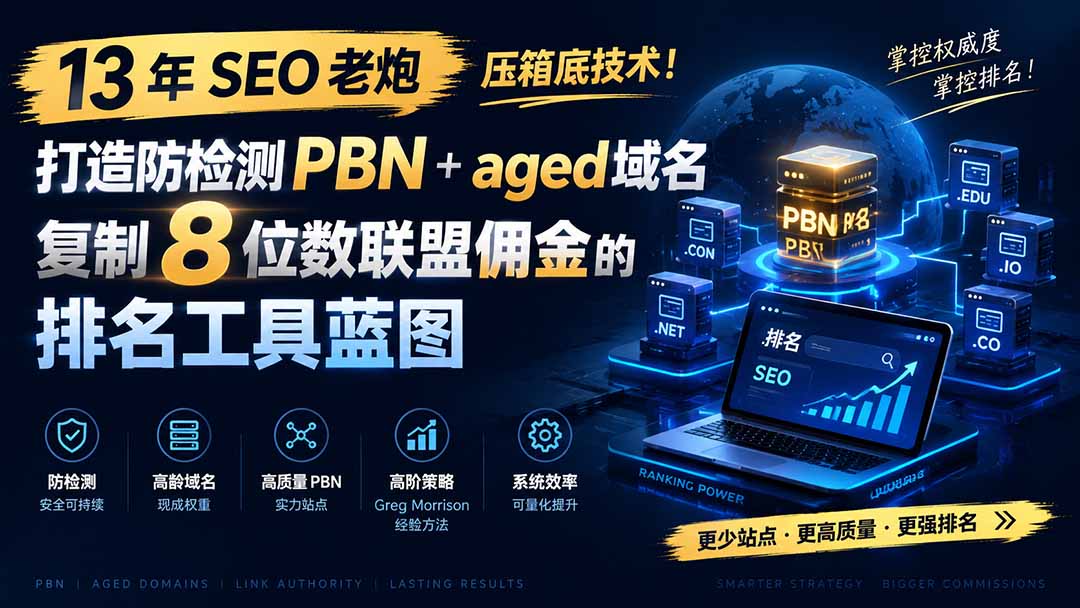 （19824期）13 年 SEO 老炮压箱底技术！打造防检测 PBN+aged 域名，复制 8 位数联盟佣金的排名工具蓝图【原创双语字幕】-知享资源网