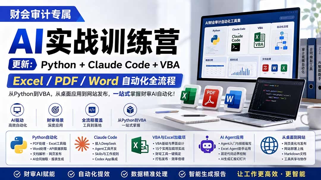 （19887期）财会审计专属 AI实战训练营：Python+Claude Code+VBA，Excel/PDF/Word自动化全流程 (更新)-知享资源网