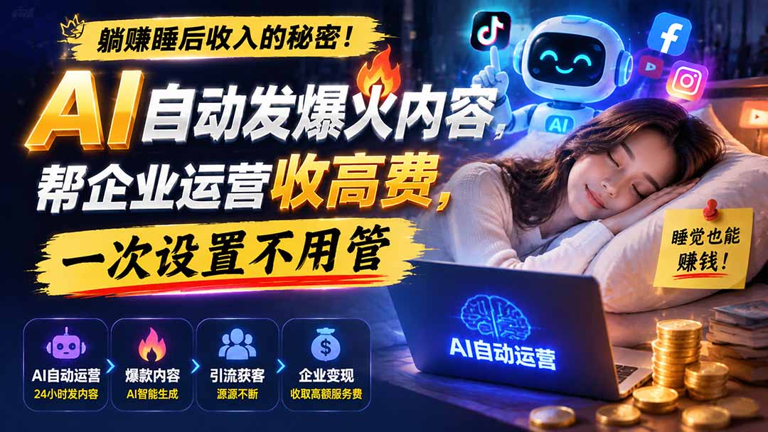 （19826期）躺赚睡后收入的秘密！AI 自动发爆火内容，帮企业运营收高费，一次设置不用管【原创双语字幕】-知享资源网