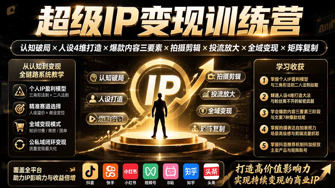 （19698期）超级IP变现训练营：认知破局×人设4维打造×爆款内容三要素×拍摄剪辑×投流放大×全域变现×矩阵复制-知享资源网