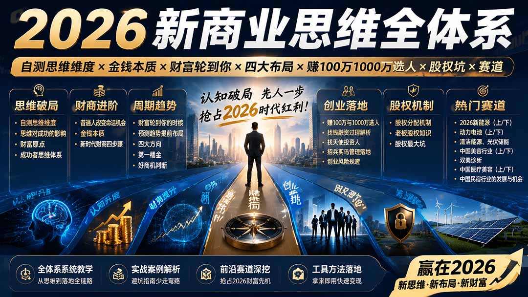 （19696期）2026新商业思维全体系：自测思维维度×金钱本质×财富轮到你×四大布局×赚100万1000万选人×股权坑×赛道-知享资源网